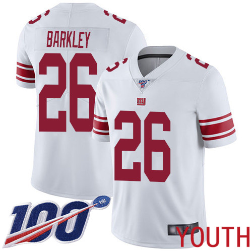 Youth New York Giants #26 Saquon Barkley White Vapor Untouchable Limited Player 100th Season Football NFL Jersey